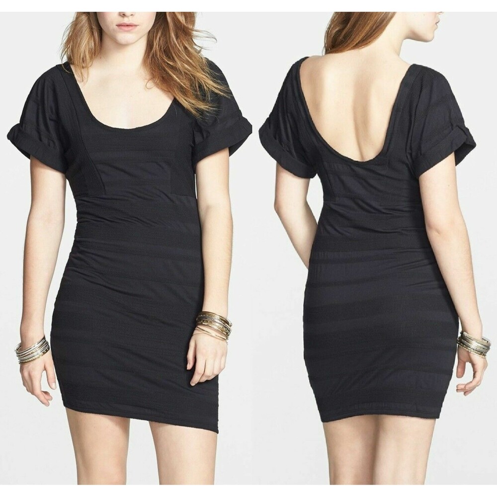 Free People Lunch Date Dress Black Combo Textured Fully Lined Size XS NWT